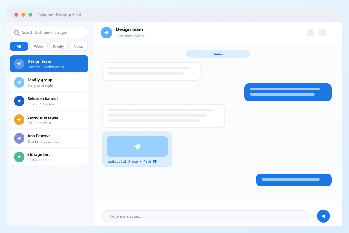 کلاینت دسکتاپ تلگرام روی ویندوز و مک